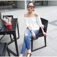 ราคา เสื้อปาดไหล่เเขนศอกผูกโบว์ (32087056)