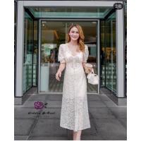 ราคา เดรสแขนพองคอวีเนื้อผ้าลูกไม้อย่างดี L (มือ1) งานป้าย Widelia@Real (14382727561)