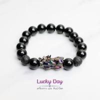 ราคา กำไลหิน ปี่เซียะ นำโชค ปี่เซียะ 5 ธาตุเปลี่ยนสี (ดำ) หินแห่งปัญญา (อาเกต) 10 มม !! (4902459846)