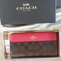 ราคา มือ1#Coach แท้ % มีกล่องให้ค่ะ กระเป๋าตังค์ซิปรอบ 7.5นิ้ว สีกาแฟ C คาดแดง (3621654538)