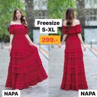 ราคา มือ1 ป้ายไม่ห้อย❤️ เดรสยาวเปิดไหล่ เอวสม็อค Freesize งานป้าย NAPA (19068792644)