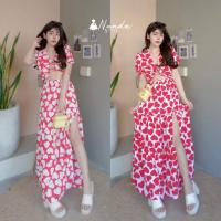 ราคา Set2ชิ้นลายหัวใจ เซทเสื้อครอปแขนตุ๊กตา+กระโปรงยาวผ่าข้าง (19072953634)