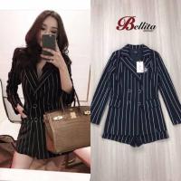 ราคา ชุดเซ็ทเสื้อสูท+กางเกงขาสั้นลายทางสีดำ ไซส์M มือ1ป้ายห้อย งานป้ายBellita (4816495118)