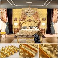 ราคา วอลเปเปอร์ติดผนังลายเหลี่ยม สีทอง (ไม่มีกาวในตัว) (8547586434)