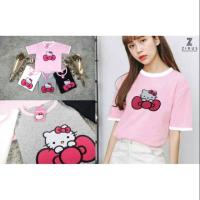 ราคา เสื้อยืดแฟชั่น สีพื้น ปักลายคิตตี้ Hello Kitty (1299892933)