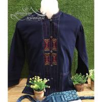 ราคา เสื้อหม้อห้อมม่อฮ่อมคอจีนแขนยาวด้นมือผ้าฝ้ายเมืองกระดุมกะลา (9711831296)