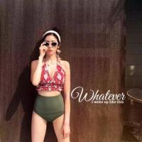 ราคา ชุดว่ายน้ำเอวสูง ชุดว่ายน้ำสีเขียว ชุดว่ายน้ำสีแดง ชุดว่ายน้ำผูกคอ ชุดว่ายน้ำกันUV ชุดว่ายน้ำเกาหลี (981803468)