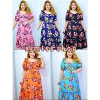 ราคา เสื้อ 2xlเดรสยาวสาวอวบ ผ้าไหมอิตาลีลายดอกคอบัว ชุดคนอ้วน เสื้อผ้าสาวอวบ (9719767327)
