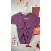 ราคา เสื้อไหมพรม ผ้าร่อง สีม่วงง เสื้อครอปรูดหน้ามือ 1 (11804148695)