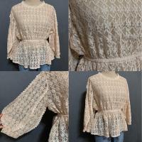 ราคา เสื้อลูกไม้สีชมพูพีช เนื้อผ้าลูกไม้ จั๊มเอว แต่งแขนเสื้อสุดเก๋ (7720302296)