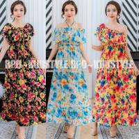 ราคา 16 แมกซี่เดรส เดรสยาว เกาะอก ปาดไหล่ มีสายผูกคอ ลายดอก เดรสสาวอวบ เดรสสาวอ้วน ผ้าสปันพริ้วสวย สีสันสดใส (6023644139)