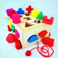 ราคา กล่องบล็อกไม้หยอดมีล้อลาก Multifunctional intelligence box Wooden toyบล็อกหยอด มีล้อลาก รูปทรง เรขาคณิตของเล่นไม้ บล็อก (5485104809)