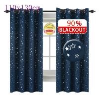 ราคา ผ้าม่านหน้าต่าง ผ้าม่านสำเร็จรูป ม่านตาไก่ หน้าต่าง Star ลายดาว ขนาด กว้าง 1.10 x สูง1.30 เมตร กันแสง กันยูวี 80% (6045109162)