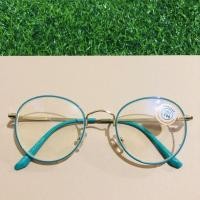 ราคา แว่นสายตาสั้น -100เลนส์สีเขียวน้ำทะเล ทรงกลมหยดน้ำ ขาแว่นสีทองมีสปริงไม่หนีบหน้า สวยน่ารัก แนวเกาหลี กระจกอย่างดีใส (3655433454)