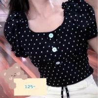 ราคา เสื้อครอปแฟชั่นแขนตุ๊กตา มีสม็อคหลัง ลายหัวใจ # ⌒⌒⌒ (9852162375)