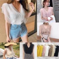 ราคา เสื้อไหมพรมแขนกุด แต่งอกระบายผ้าชีฟอง (242158364)