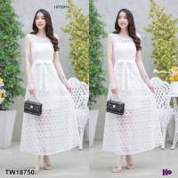 ราคา MM18750 dress ผ้าลูกไม้ซีทรูสีขาวแขนกุด Sleeveless white see-through lace dress.. (22848762570)