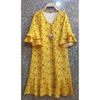 ราคา เดรสสีเหลืองผ้ายืด. สาวอวบ (2028570284)