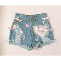 ราคา กางเกงยีนส์ขาสั้น แต่งน้อง Cinnamon roll งานป้าย แบรนด์ Macaron (1903937414)