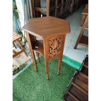 ราคา โต๊ะหกเหลี่ยมเข้ามุมไม้สักแกะลาย (23118794986)