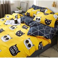 ราคา ชุดผ้าปูที่นอนเกรดพรีเมียมถูกที่สุดครบเซต 6 ชิ้น + ผ้านวม ลายแมวใส่แว่น (3018759262)