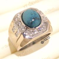 ราคา แหวนเทอร์ควอยส์ ล้อมเพชร แหวนเงินแท้ ชุบทองคำขาว เทอร์ควอยส์แท้ YTG-11647 (20516309491)