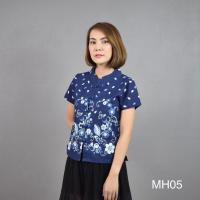 ราคา BM-109 เสื้อม่อฮ่อม คอจีนกระดุมจีน หญิง เข้ารูป ลายหยดน้ำเชิงดอก (6805747737)