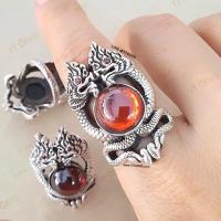 ราคา แหวนพญานาคคู่ โอบมณีสีแดง โกเมน แหวนเงินแท้ รมดำ พลอย(CZ) YTG-11475 (13560372621)