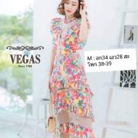 ราคา ส่งฟรี‼ชุดเซต เสื้อ+กระโปรง ลายดอก งานป้าย Vegas (2541759810)