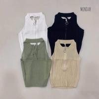 ราคา เสื้อกล้ามไหมพรมเว้าไหล่แต่งซิปหน้า (4934043921)