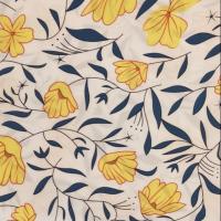 ราคา ผ้าลายดอกสีเหลืองใบสีฟ้าพื้นขาวขนาดกว้าง 60 นิ้ว ยาว 2 เมตร (7636276798)