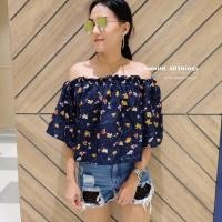 ราคา เสื้อปาดไหล่ลายดอกไม้ทรงแขนระบายมือสอง (1248776759)