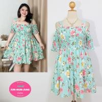 ราคา ชุดเดรสเปิดไหล่สายเดี่ยวคนอ้วนผ้าไหมอิตาลีสีเขียวมิ้นท์ลายดอกไม้ สม๊อกยางยืดรอบอกและแขนเสื้อ แต่งกระดุม3เม็ด ชายต่อระบาย (21767736729)