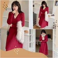 ราคา PMSWEET PLUSSIZE : PMP0720 : พร้อมส่ง เสื้อผ้าไซส์ใหญ่ ชุดเดรสสาวอวบ คนอ้วน ชุดเดรสน่ารัก ชุดเดรสไหมพรม สีแดง เอวสูง (12759867119)