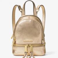 ราคา #ส่งฟรี EMS‼️ #ของแท้ % Michael Kors Rhea Zip 30T6MEZB1M Pale Gold XS Messenger Backpack Leather (1169266636)
