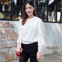 ราคา เสื้อยืดผ้าลูกไม้ เอวจั๊มขอบ แต่งแขนระบายช่วงเว้าไหล่ใส่ผ้าตาข่ายทำให้มีลูกเล่น เรียบเก๋น่ารักสไตล์หวานๆค่ะ (662702857)