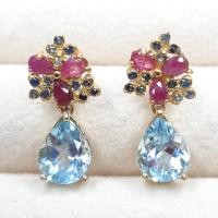 ราคา ต่างหู บลูโทพาส (Blue topaz) ทับทิม ไพลิน เผาเก่า ( Ruby) (Blue Sapphire) น่ารัก (6436677260)
