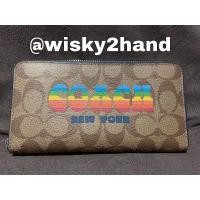 ราคา Coach F73510 กระเป๋าสตางค์ใบยาวซิปรอบ เพ้นท์ลาย Coach❤️ (22207911853)