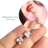 ราคา Proud ต่างหูเพชร CZ Diamond ทรงสี่เหลี่ยม Princess Cut ชูหนามเตยขนาด 6 มิล (1183104732)