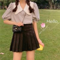 ราคา เสื้อลายสก๊อตคอบัว แขนตุ๊กตา (18339370489)