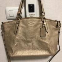 ราคา กระเป๋า Coach แท้ มือสอง ทรงพัดสีทอง เป็นหนังทั้งใบ (2614844171)