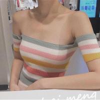 ราคา เสื้อปาดไหล่ สีรุ้ง ผ้ายืด ทรงสวยค่ะ (7561962752)