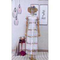 ราคา (เพิ่มไซส์ s) เดรสยาว เดรสคอปก งานปักทั้งตัว สวยมากๆ เดรสสีขาว ใส่ไปวัด ทำบุญได้ค่า งานป้าย arabella (19956255831)