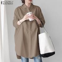 ราคา Zanzea เสื้อเชิ้ต แขนสามส่วน สำหรับผู้หญิง สีพื้น สไตล์วินเทจ เกาหลี (6597854682)