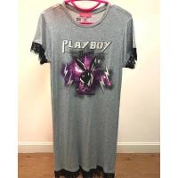ราคา Playboy Dress แบรนด์แท้ % เดรส Size S สีเทา คอกลม ประดับลูกไม้สีดำที่ปลายแขน (19951601406)