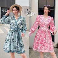 ราคา kimono dress มินิเดรสกิโมโน สามารถใส่เป็นเสื้อคลุมหรือเดรสสั้นได้ ผ้าซาตินพิมพ์​ลาย คอวีผูกป้ายข้างผูกปรับได้ แขนยาว (23233614188)