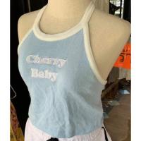 ราคา ครอป forever21ผูกคอสีฟ้าพาสเทลลาย cherry baby (3307257144)