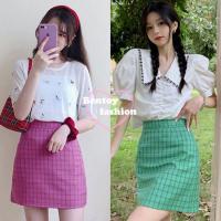 ราคา Bentoy*พร้อมส่ง*สไตล์เกาหลีกระโปรงสั้นทรงเอลายสก็อตเอวสูงงานสวย(8152) (8259534236)