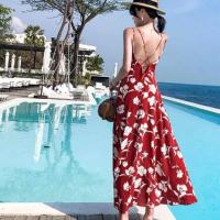 ราคา ชุดฮาวาย ชุดไปทะเล เดรสเปิดหลัง สีแดง (2526446449)