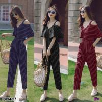 ราคา จั้มสูทสายเดี่ยวเว้าไหล่ลายริ้ว TT6657 (6242766707)
